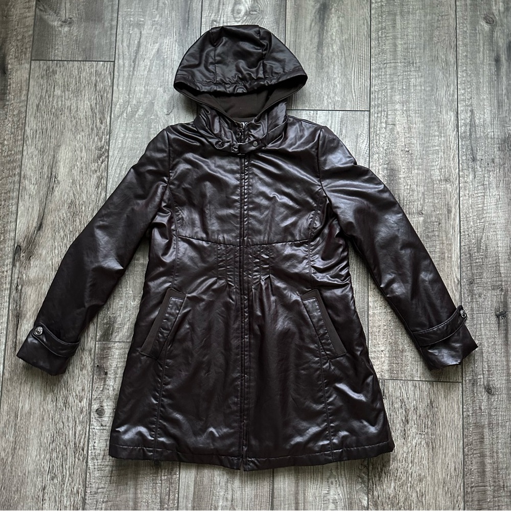 Vintage 1990s Quilted Faux Leather Coat - Queens Paris